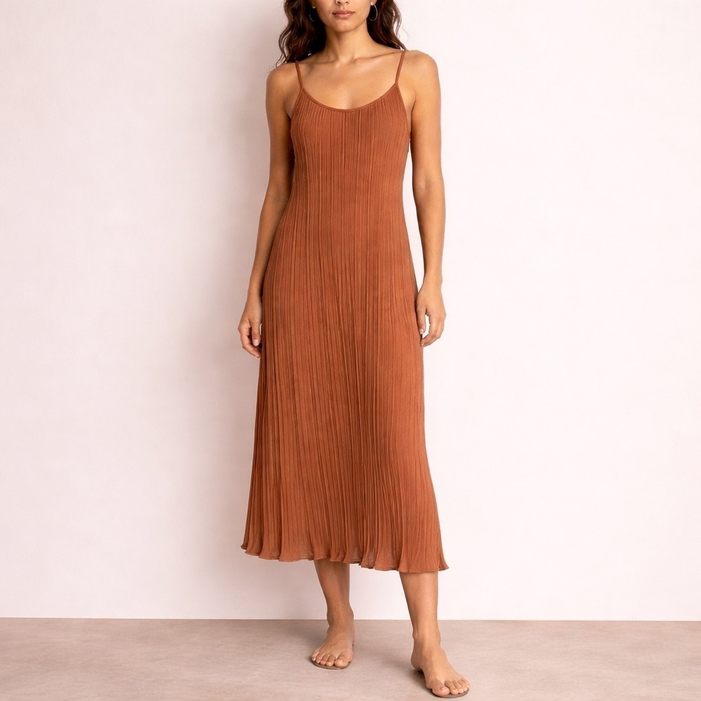 Madewell Rust Pleated Midi Dress Size 4